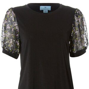 CeCe Summer Knit Mixed-Media Puff-Sleeve Top